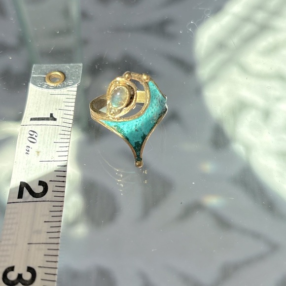 Unique vintage turquoise gold adjustable ring - Picture 1 of 3